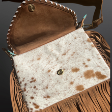 Load image into Gallery viewer, Cowhide Embossed Leather Fringe Handbag