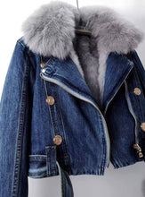 Load image into Gallery viewer, JK1022Y Women's Detachable Faux Fur Lining Denim Jacket