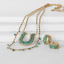 Load image into Gallery viewer, Prism - Turquoise Pave Horseshoe Earring