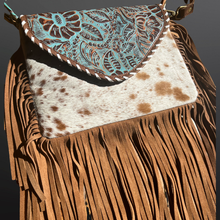 Load image into Gallery viewer, Cowhide Embossed Leather Fringe Handbag