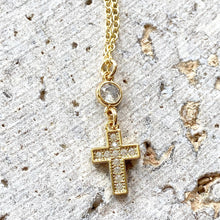 Load image into Gallery viewer, Gold cross crystal necklace Religious jewelry church