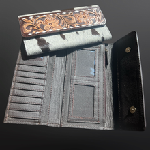 Load image into Gallery viewer, Western Tooled Leather Cowhide Wallet Clutch