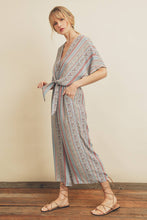 Load image into Gallery viewer, Tie-Waist Jumpsuit in Paisley Stripe Print
