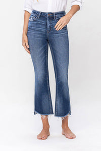 HIGH RISE RAW STEP HEM CROP FLARE JEANS F5245