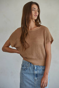 W1979 | Knit Sweater See Through Short Sleeve Pullover Top