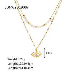 Evil Eye Gold Plated Stainless Steel Layered Necklace