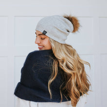 Load image into Gallery viewer, Fine Knit Angora Fur Pom Slouchy Beanie
