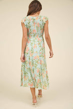 Load image into Gallery viewer, FLORAL V NECK SMOCKED TIERED MIDI DRESS
