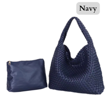 Load image into Gallery viewer, The Willow | Large Woven Vegan Leather Tote with Pouch Bag
