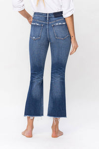 HIGH RISE RAW STEP HEM CROP FLARE JEANS F5245