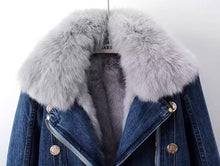 Load image into Gallery viewer, JK1022Y Women's Detachable Faux Fur Lining Denim Jacket
