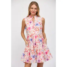 Load image into Gallery viewer, Print Eyelet Lace Sleeveless Tiered Dress
