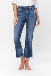 HIGH RISE RAW STEP HEM CROP FLARE JEANS F5245