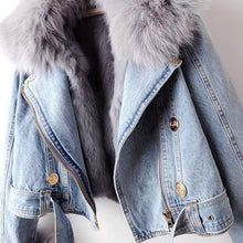 Load image into Gallery viewer, JK1022Y Women's Detachable Faux Fur Lining Denim Jacket
