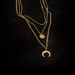 Moon Three Layer 18K Layer Necklace
