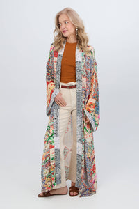 Mixed Floral Long Kimono Duster