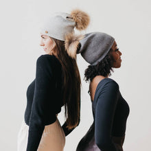 Load image into Gallery viewer, Fine Knit Angora Fur Pom Slouchy Beanie
