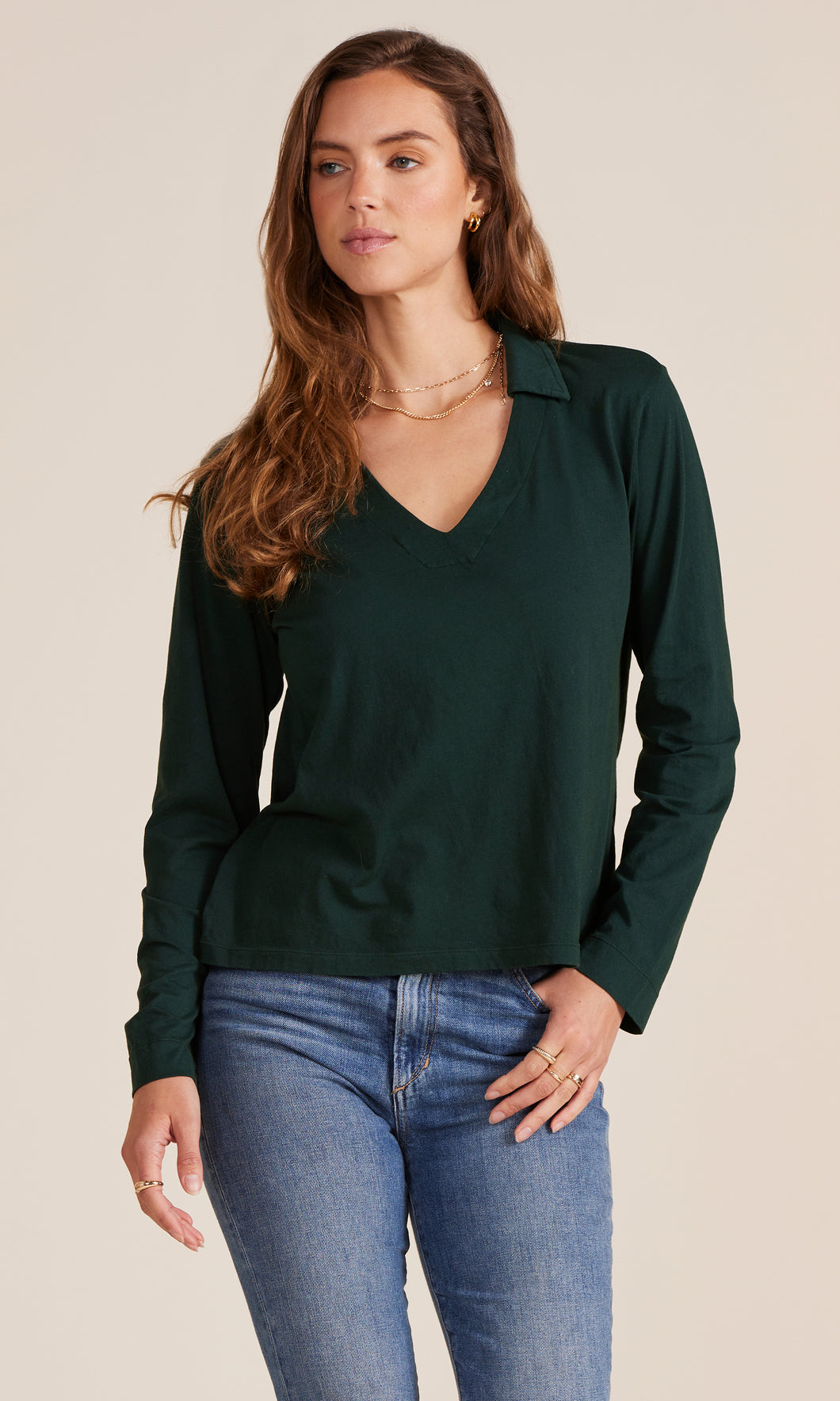 Bobi Long Sleeve Polo Tee in China Rose