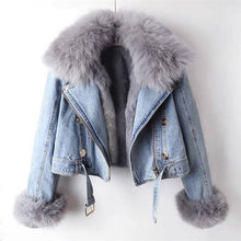 Load image into Gallery viewer, JK1022Y Women's Detachable Faux Fur Lining Denim Jacket
