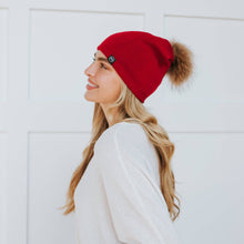 Load image into Gallery viewer, Fine Knit Angora Fur Pom Slouchy Beanie
