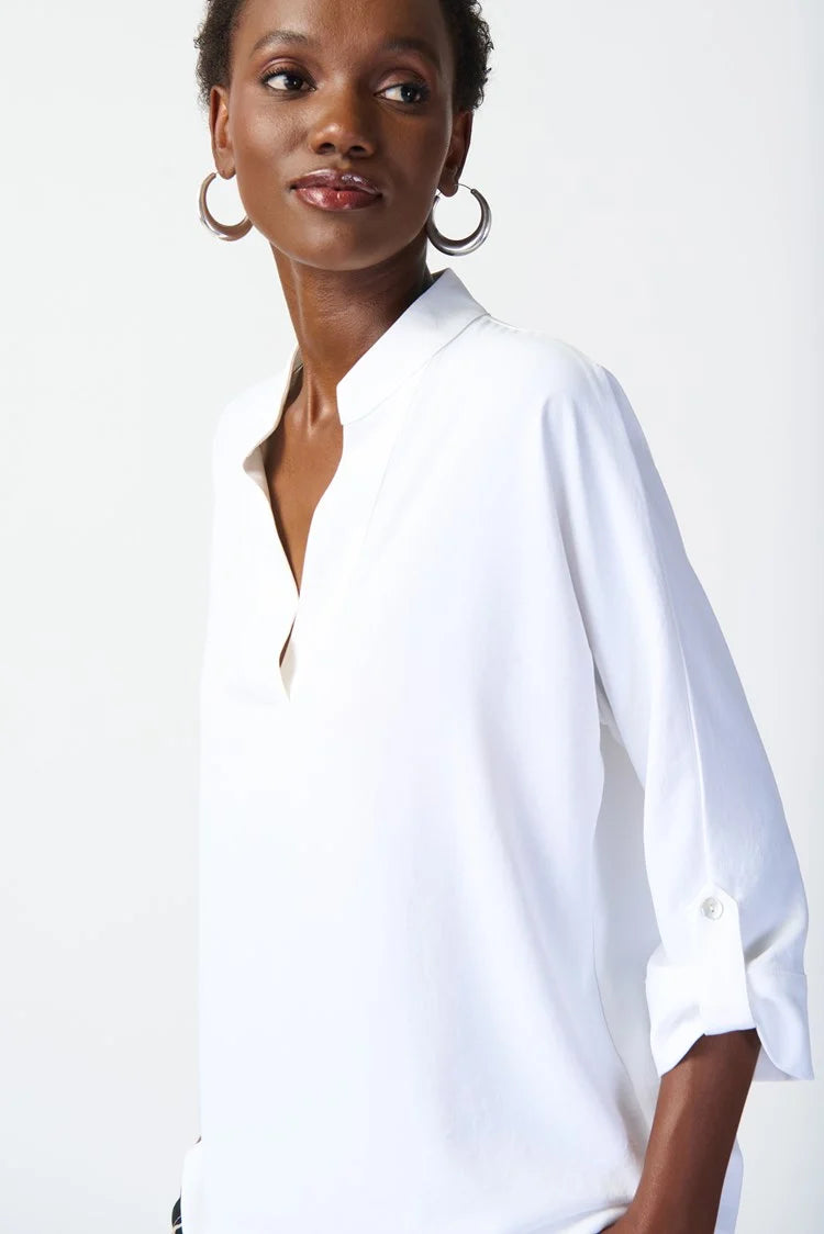 White Woven Boxy Top with Dolman Sleeves