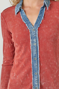 Washed Thermal Button Down Top