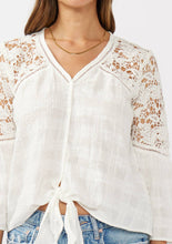 Load image into Gallery viewer, Button Down Crochet Lace Tie Front Top
