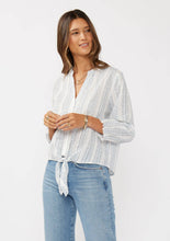 Load image into Gallery viewer, 3/4 Blouson Sleeve Tie-Front Blouse
