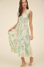 Load image into Gallery viewer, FLORAL V NECK SMOCKED TIERED MIDI DRESS
