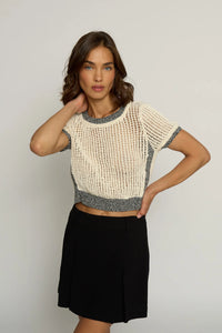 Central Park West Cropped Mesh Stitch Crewneck