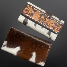 Load image into Gallery viewer, Western Tooled Leather Cowhide Wallet Clutch

