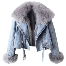 Load image into Gallery viewer, JK1022Y Women's Detachable Faux Fur Lining Denim Jacket
