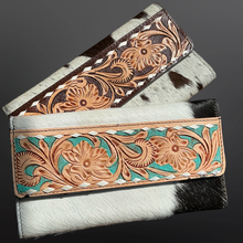 Load image into Gallery viewer, Western Tooled Leather Cowhide Wallet Clutch
