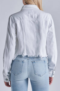 White Cropped Fitted Frayed Jacket