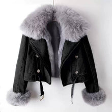 Load image into Gallery viewer, JK1022Y Women's Detachable Faux Fur Lining Denim Jacket
