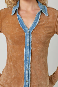 Washed Thermal Button Down Top