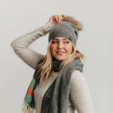 Load image into Gallery viewer, Fine Knit Angora Fur Pom Slouchy Beanie
