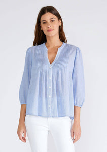 Pintuck 3/4 Sleeve Button Down Blouse