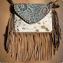 Load image into Gallery viewer, Cowhide Embossed Leather Fringe Handbag
