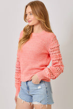 Load image into Gallery viewer, Textured Sleeve Sweater In Peach Coral
