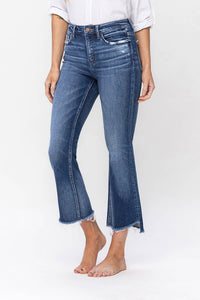 HIGH RISE RAW STEP HEM CROP FLARE JEANS F5245