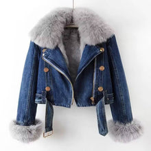 Load image into Gallery viewer, JK1022Y Women's Detachable Faux Fur Lining Denim Jacket
