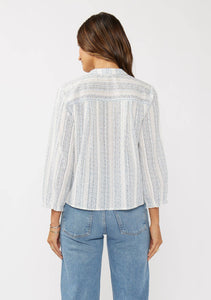 3/4 Blouson Sleeve Tie-Front Blouse