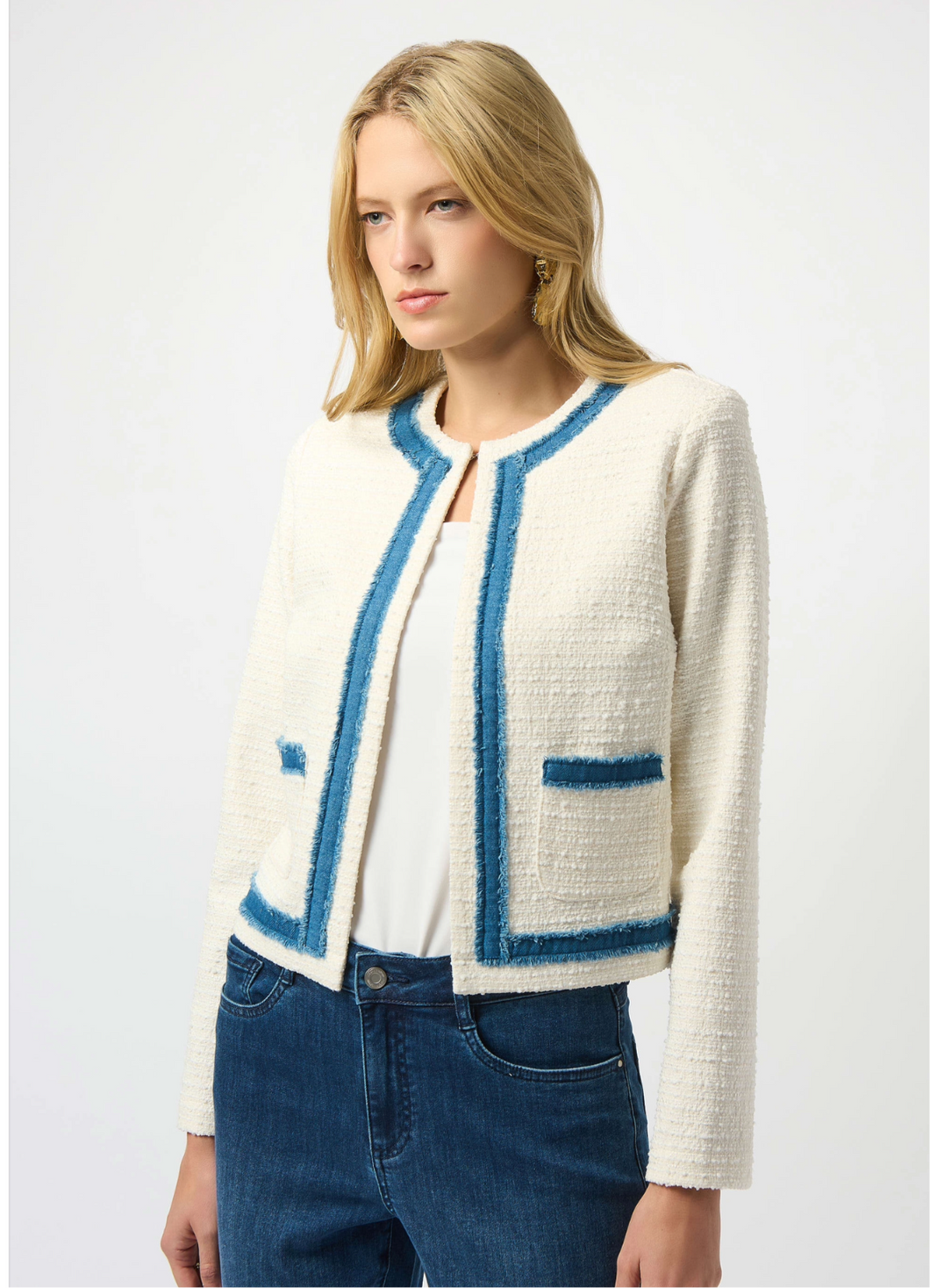 Joseph Ribkoff BoucleJacket w/Denim Trim-Off White