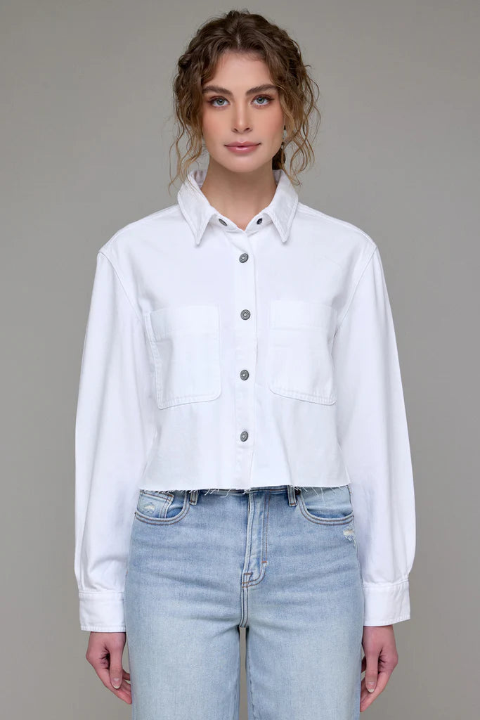 Hidden Abbey White Cropped Denim Shirt
