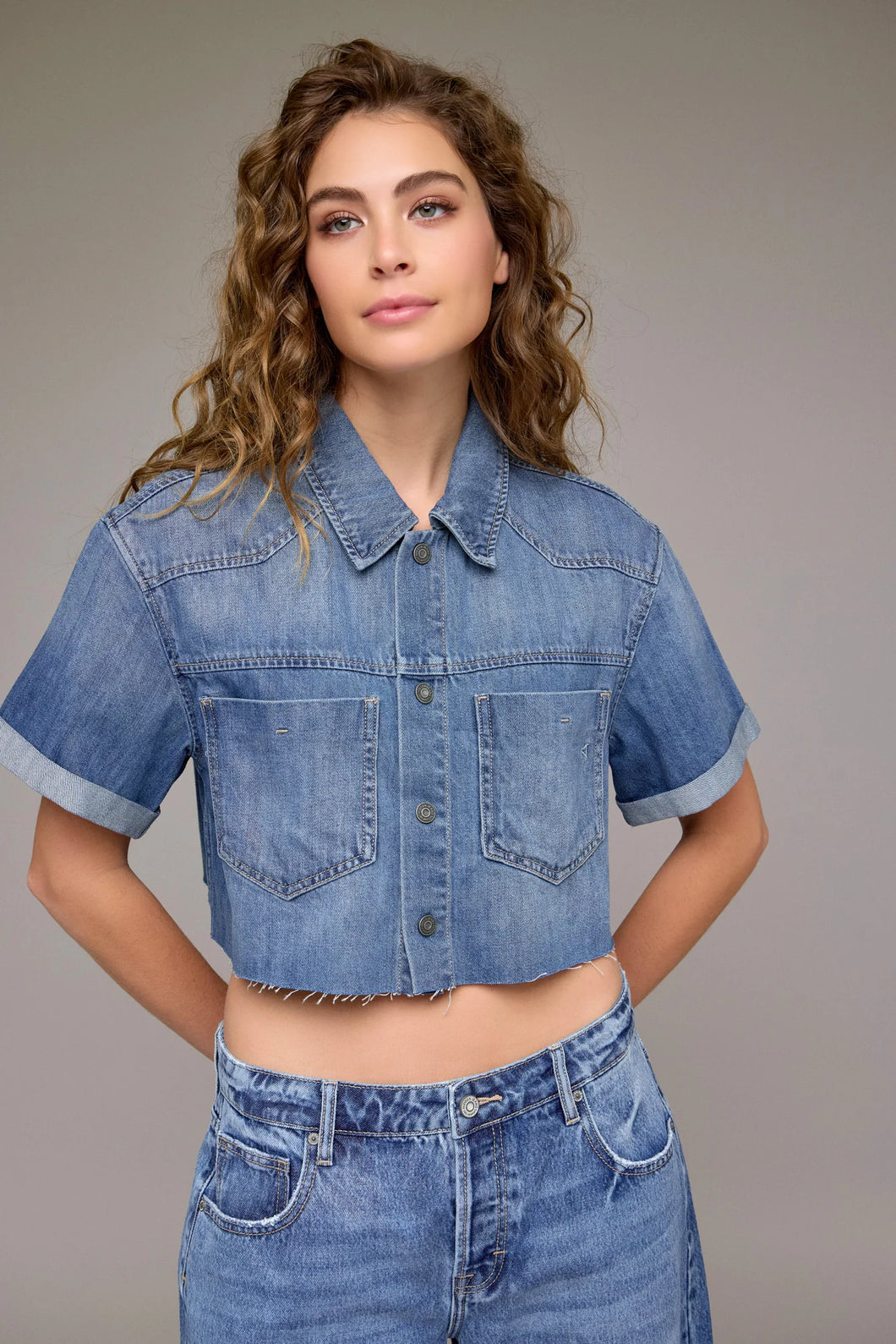Hidden Long Boxy Cropped Shirt in IVORY