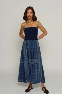 CPW Tube Dress w/Woven Print Skirt Blue