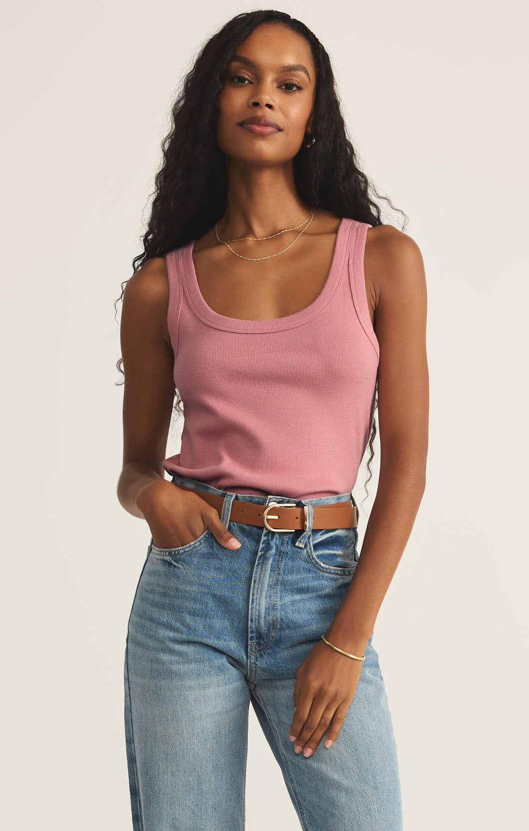 Z Supply Elin Rib Tank Pink Smoke