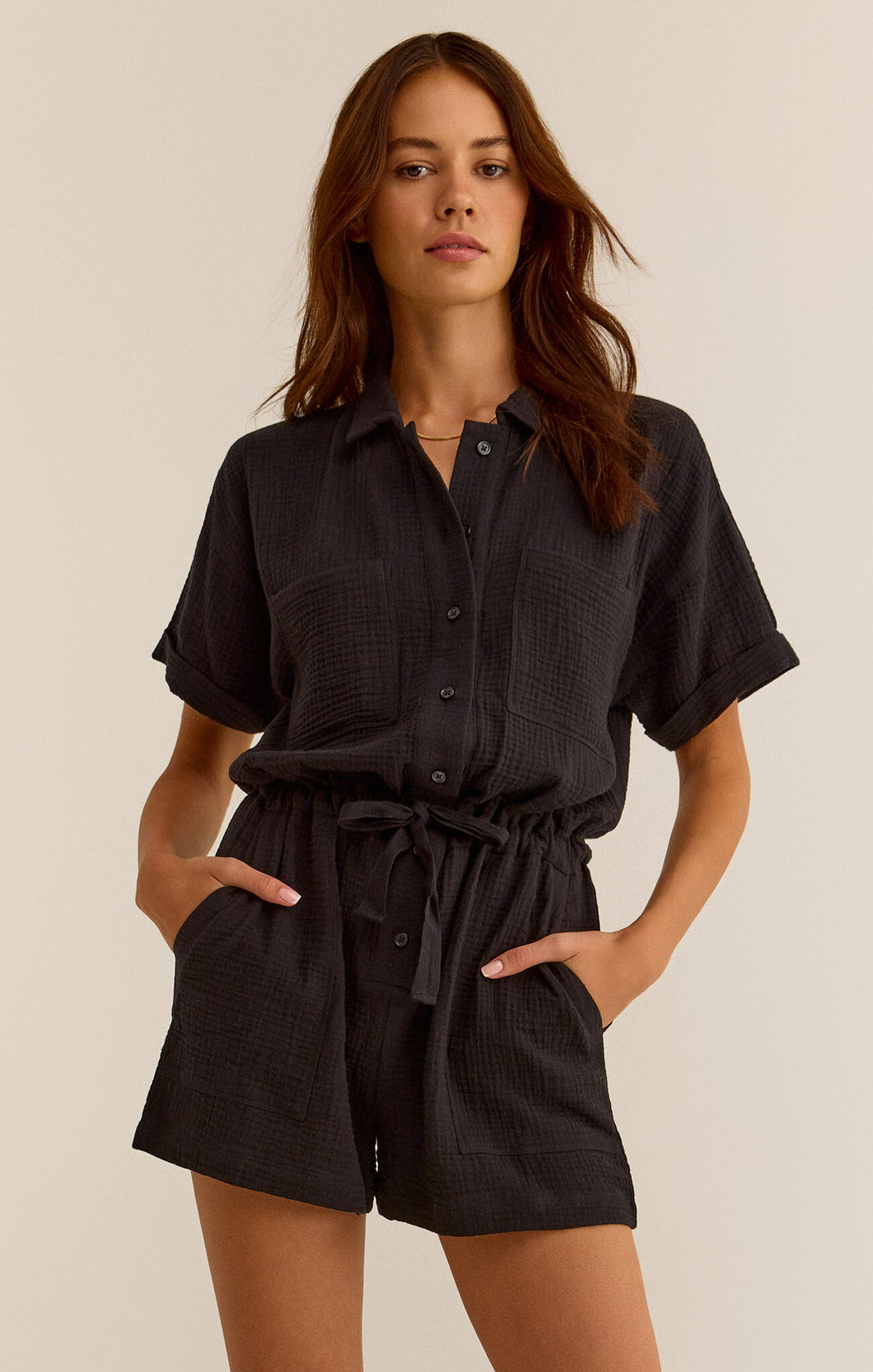 Z Supply Lookout Gauze Romper Black