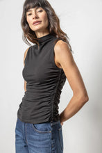 Load image into Gallery viewer, Black Shirred Mock Neck Tank by Lilla P
